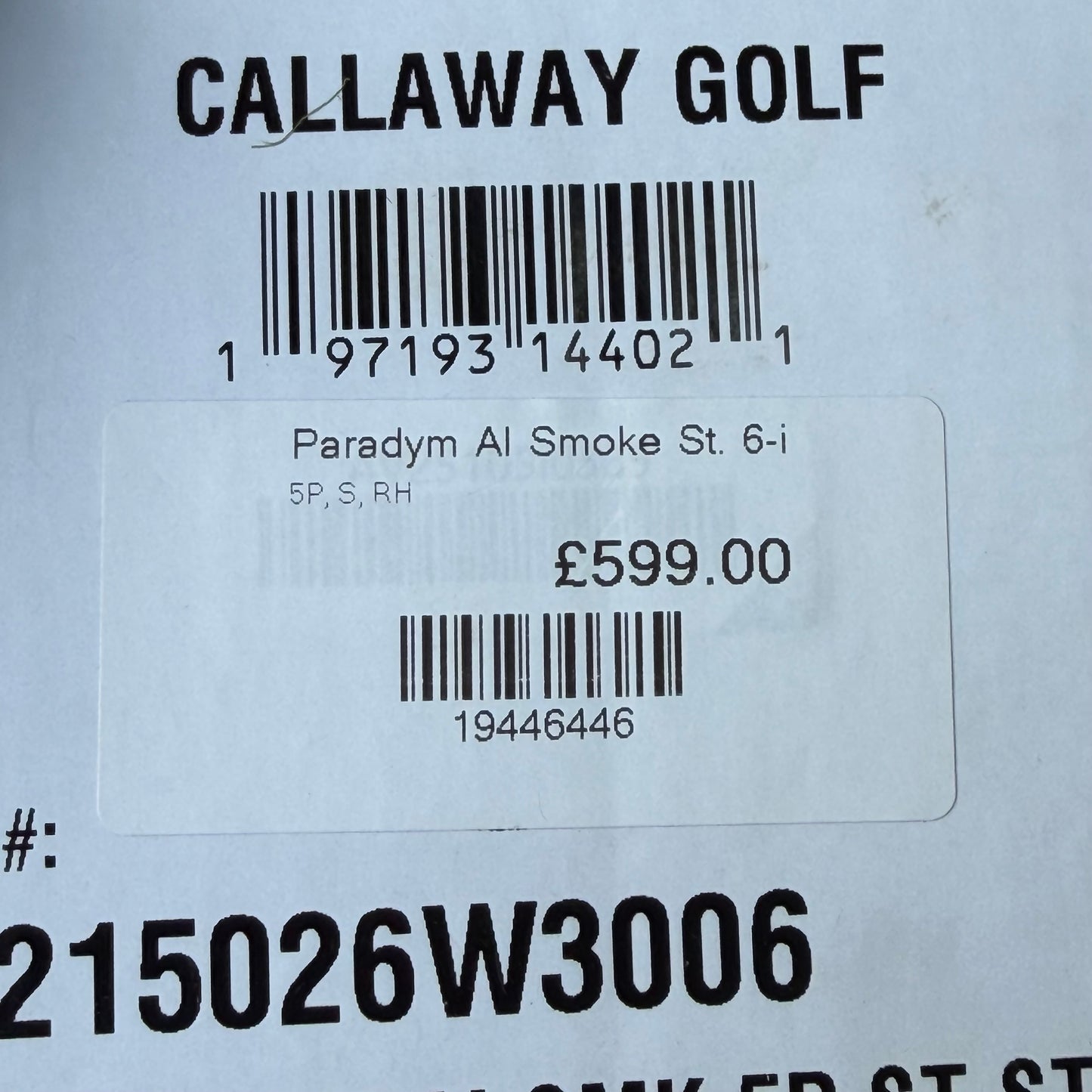 Callaway Paradym Ai Smoke Golf Iron Set / 5-PW / Stiff Flex